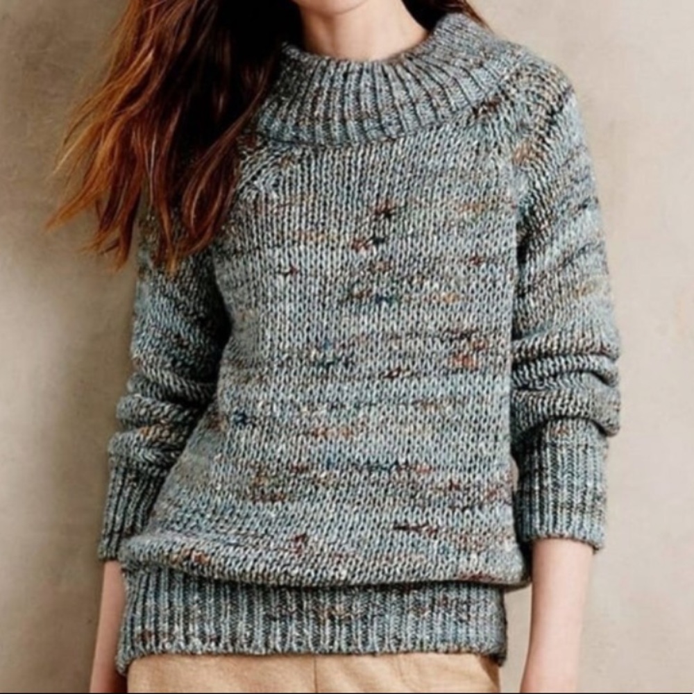 Anthropologie Moth Alpaca/Wool Blend Cowl Neck Knit Sweater Blue/Green Small